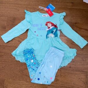 Disney Ariel Little Mermaid outfit set princess long sleeve shirt pants 3T 4T